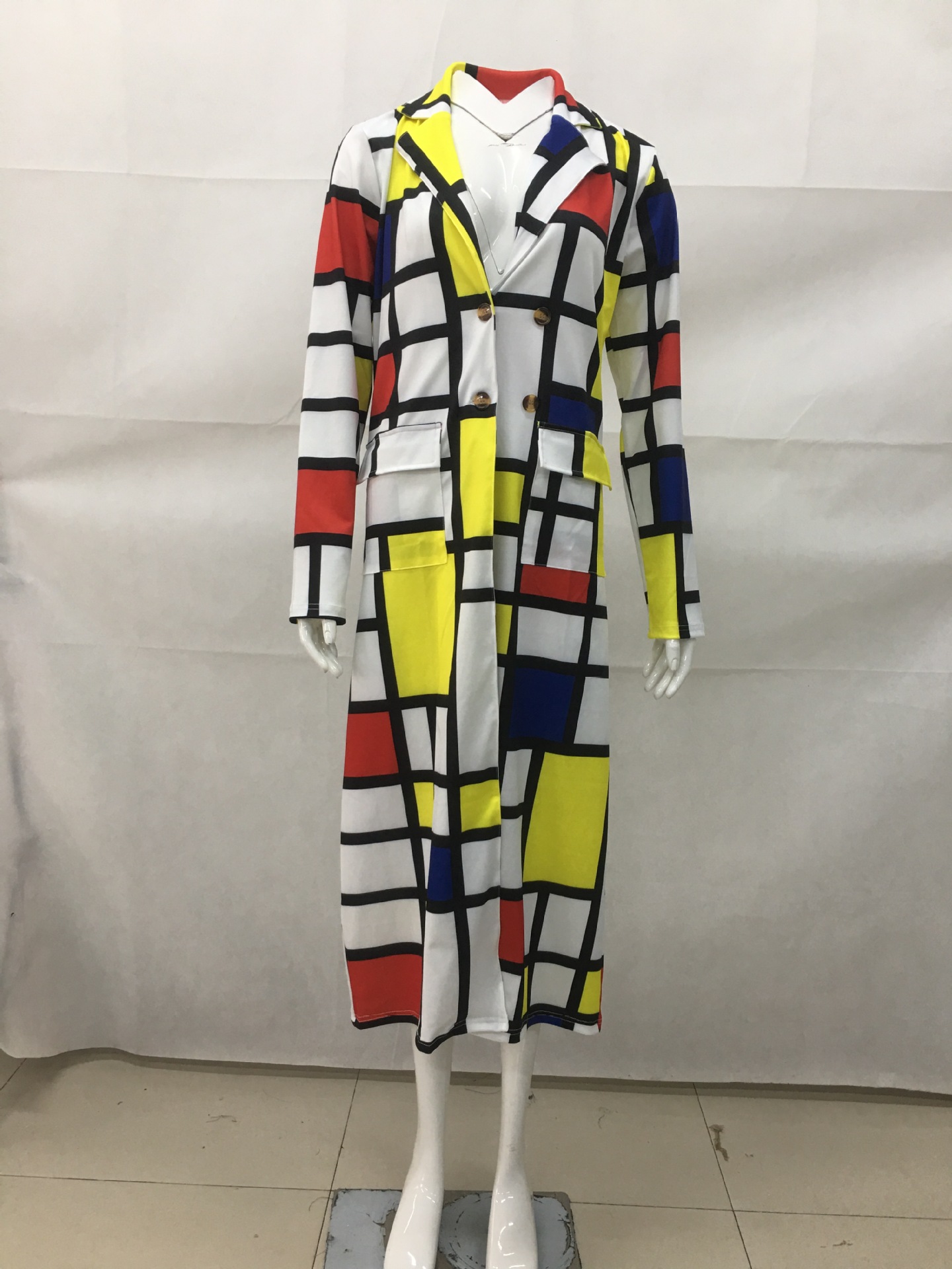 Women's Coat Autumn Winter Plaid Double Breasted Lapel Windbreaker_voghion.com