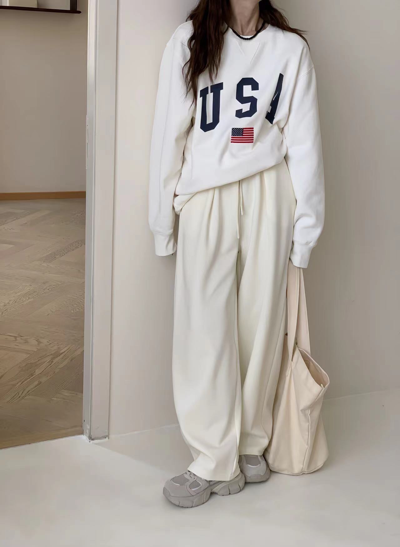 Finna Fu estilo coreano de principios de otoño pantalones de piernas anchas rectas para mujeres pantalones deportivos casuales de color macarón sueltos pantalones de algodón image 12
