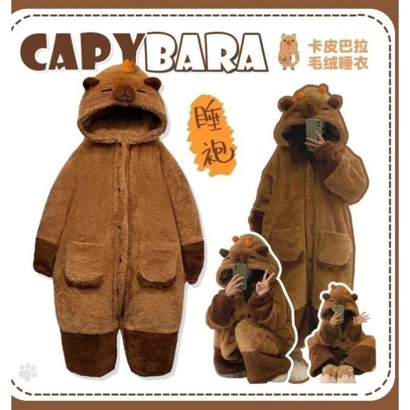 Пижамы Kapibala, детские пижамы, коралловый бархат, осенне-зимний цельный милый бархатный утолщенный костюм с капибарой, супер милый плюс