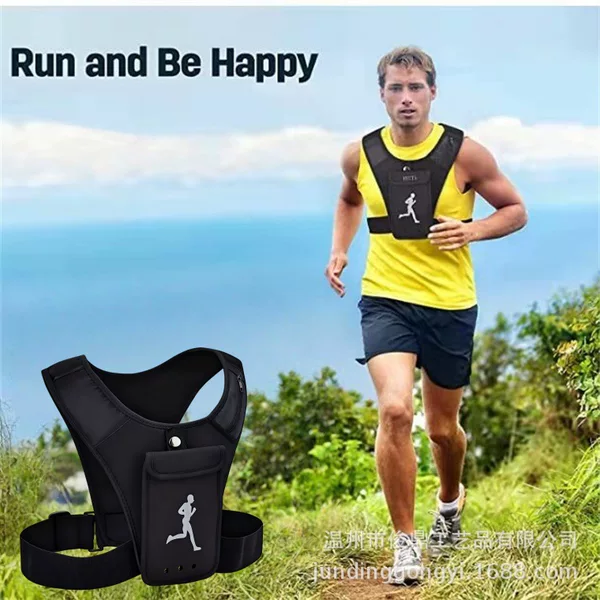 Cross-Border Hot-Selling Running Vest with Phone Holder, Elastic Adjustable Waistband, Reflective Vest Bag, Sports Bag, Hiking Waist Bag