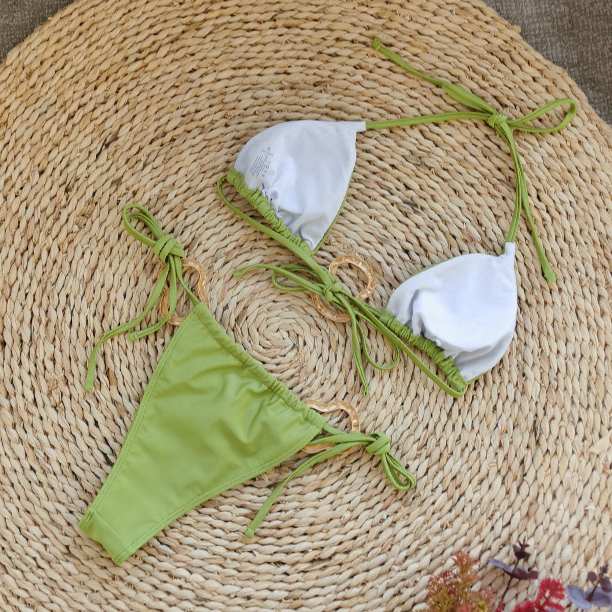 Polyester Fabric Type Women's Solid Color 2 Pieces Set Bikinis Swimwear
