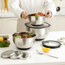 透明烘焙沙拉盆套装加厚打蛋盆防滑硅胶底料理盆304不锈钢亚马逊