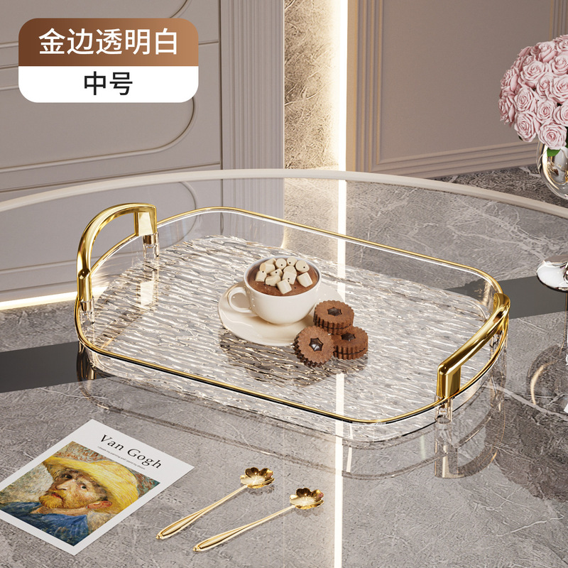 ハンドル付き軽量高級プラスチックトレイ、ハイエンド家庭用ティートレイ、ディナープレート、業務用レストランの厚みのある大きなプレート|undefined
