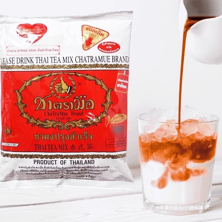 Thai-style hand-picked tea, including black tea, green tea, and Thai original milk tea, commercially available lemon tea, tea powder in bags, and packaging for milk tea shops