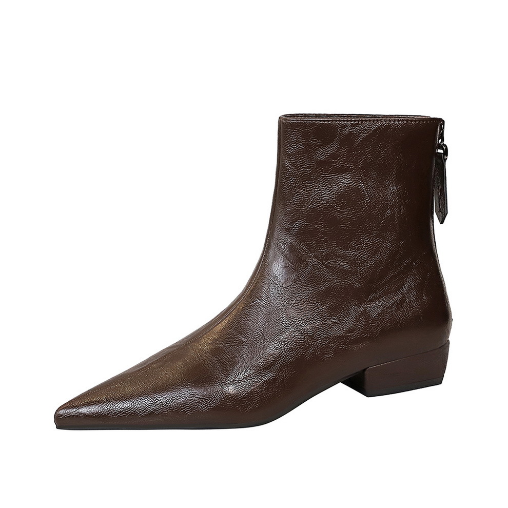 6533 retro boots for children, with a thick heel and a zipper at the back, slim boots that are versatile and eye-catching, small bare boots, single boots, pointed short boots
