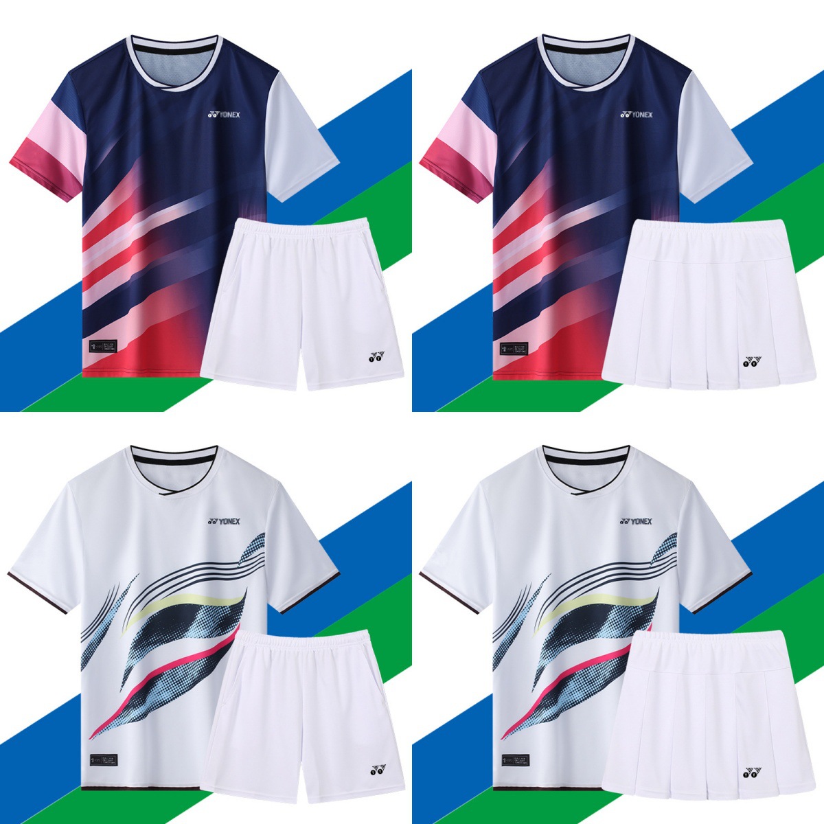 YY Badminton Suit New Men's Quick-drying Sports Jersey suit Women's Culottes Training Suit Printed Breathable Casual Wear