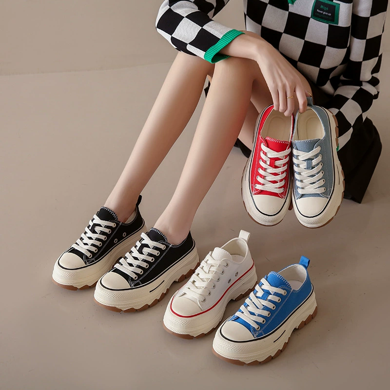 Platform Canvas Sneakers, Women's Summer Breathable Cloth Shoes, Korean Style, 5 cm Platform