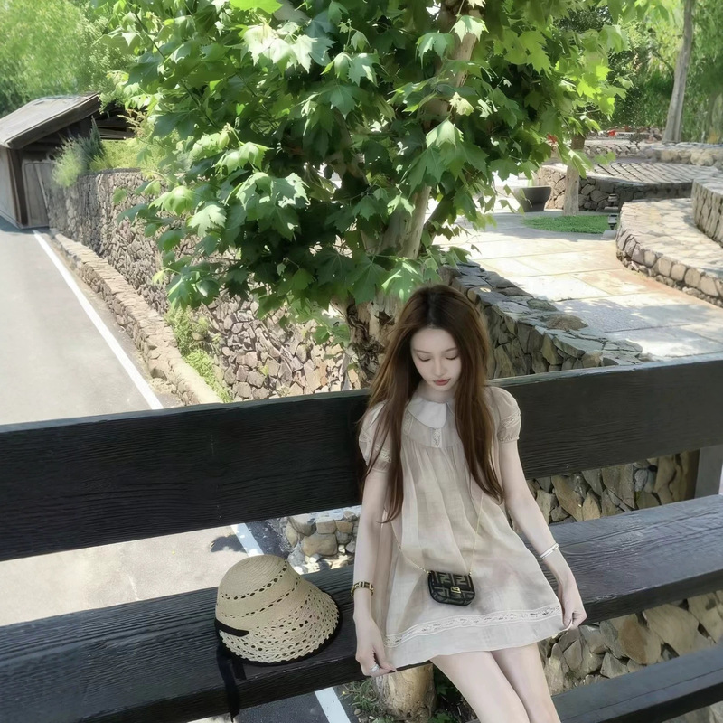 Cute Doll Collar Dress for Women, Popular Summer Style, Super Pretty, French-Style Sweet and Chic Lace Design Short Skirt Cute Doll Collar Dress for Women, Popular Summer Style, Super Pretty, French-Style Sweet and Chic Lace Design Short Skirt