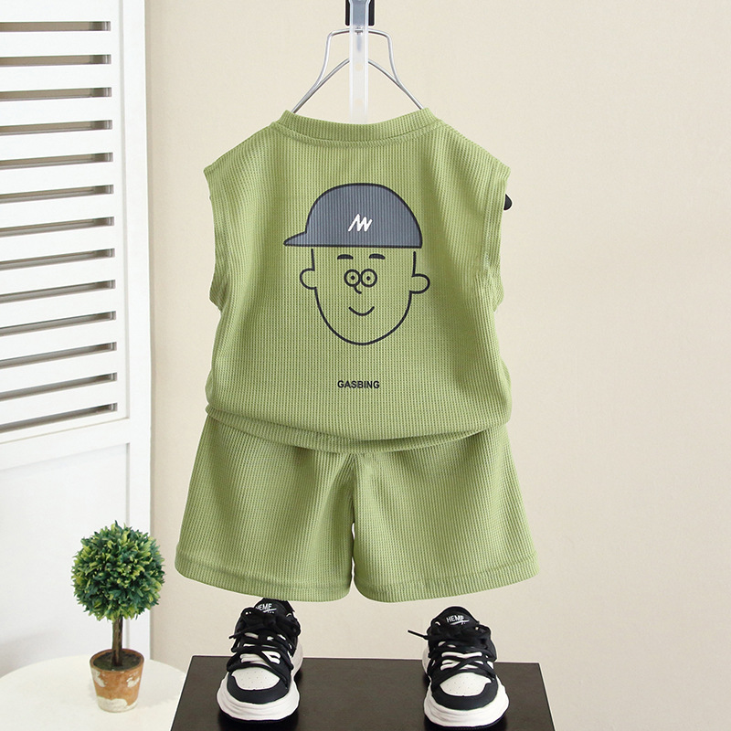 5281 Traje de verano para niños 2025 Nuevo chaleco sin mangas de verano para niños Ropa de bebé de estilo occidental Niño de verano