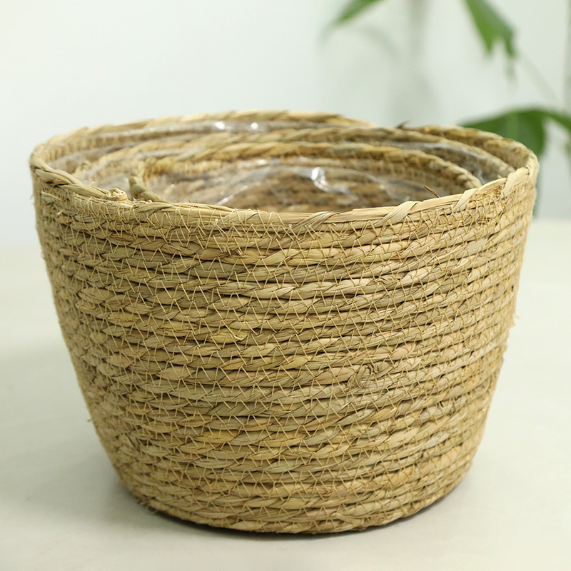 Fabricantes transfronterizos al por mayor de tela de caña tejida canasta de flores maceta de gran boca decoración doméstica maceta de plantas suculentas interiores