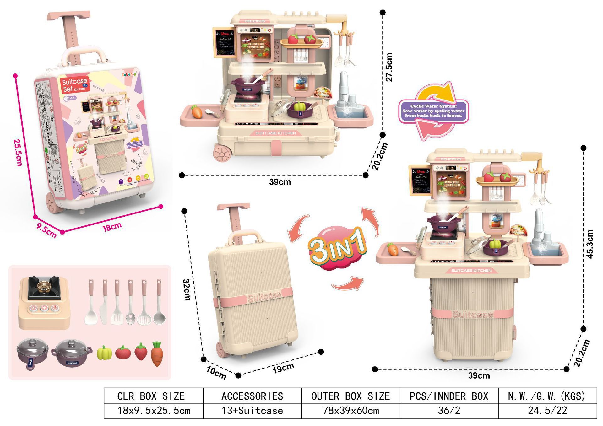Caja de tirón temática de cocina 3 - en - 1 con función de pulverización