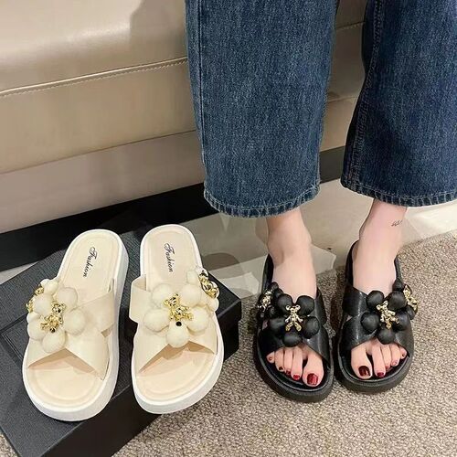 Slippers fashion summer outdoor beach flat sandals fairy style teddy bear thick-soled non-slip versatile sandals internet celebrity