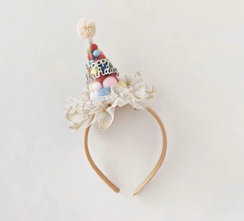 Beige candy hair ball headband