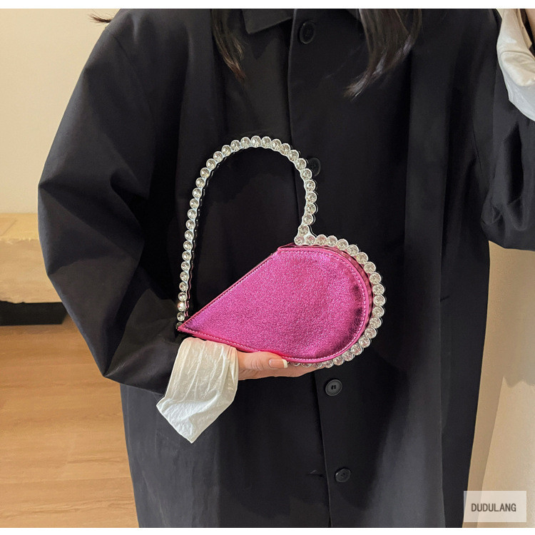468g Weight Diamond Fashion Element Zipper Closure Type Top Handle Strap Type Handbag Bags Type Banquet Occasion PU Material Heart Shape Pattern All Seasons Season Women's Gender Elegant Style Heart-shaped Shape PU Heart Shape Diamond Heart-shaped Evening Bags 4