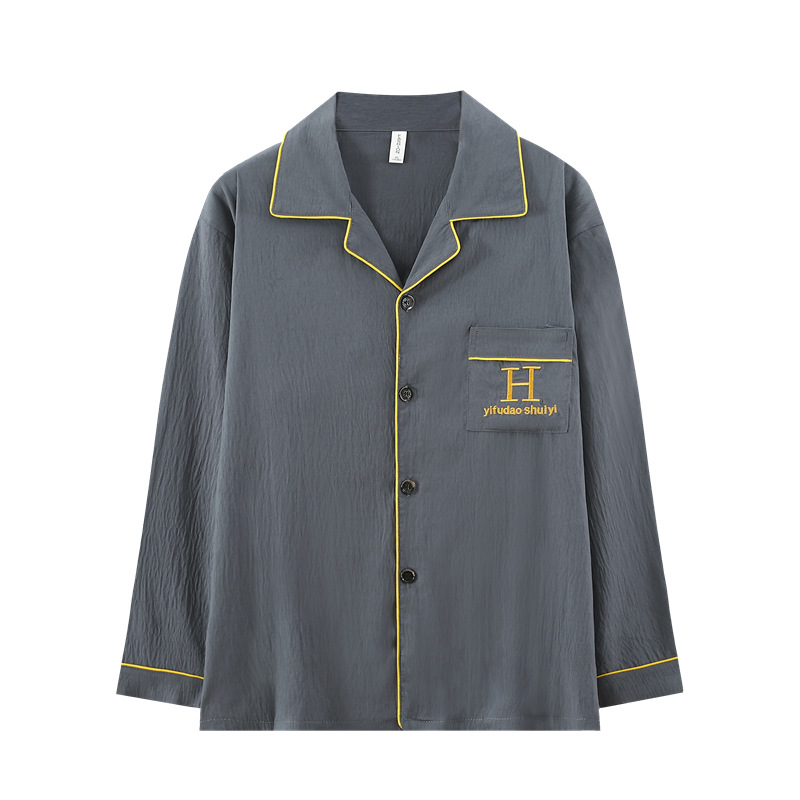 2025 otoño de algodón de punto cardigan con solapa mangas largas pantalones largos pijamas para hombres ropa casera casual simple de mediana edad al por mayor