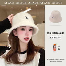 毛绒渔夫帽冬季Kangol帽子大头围圆顶盆帽秋冬高级感袋鼠渔夫帽女