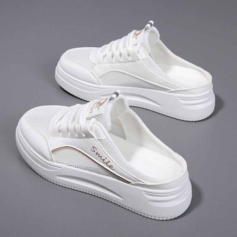 Gran tamaño 41 - 43 cabeza de paquete mitad zapatillas de verano de malla transpirable hueco zapatos blancos sin tacones zapatillas frías para mujeres embarazadas