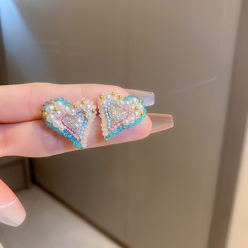 Cute Heart Shape Copper Plating Rhinestones Earrings 1 Pair