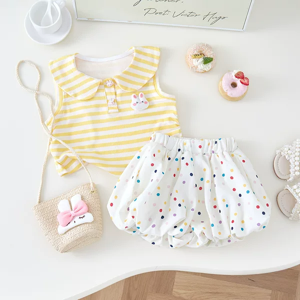 Girls' Suit New Summer Toddler Vest Unique and Beautiful Little Suit Summer Vest + Bloomers Summer