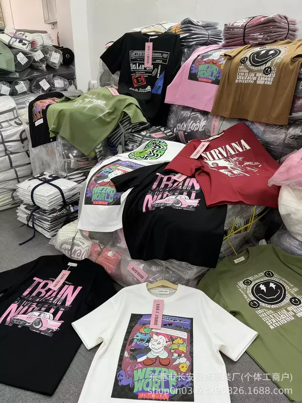 เสื้อยืดคอกลมแขนสั้นผ้าฝ้ายทรงหลวมสไตล์อเมริกันวินเทจ