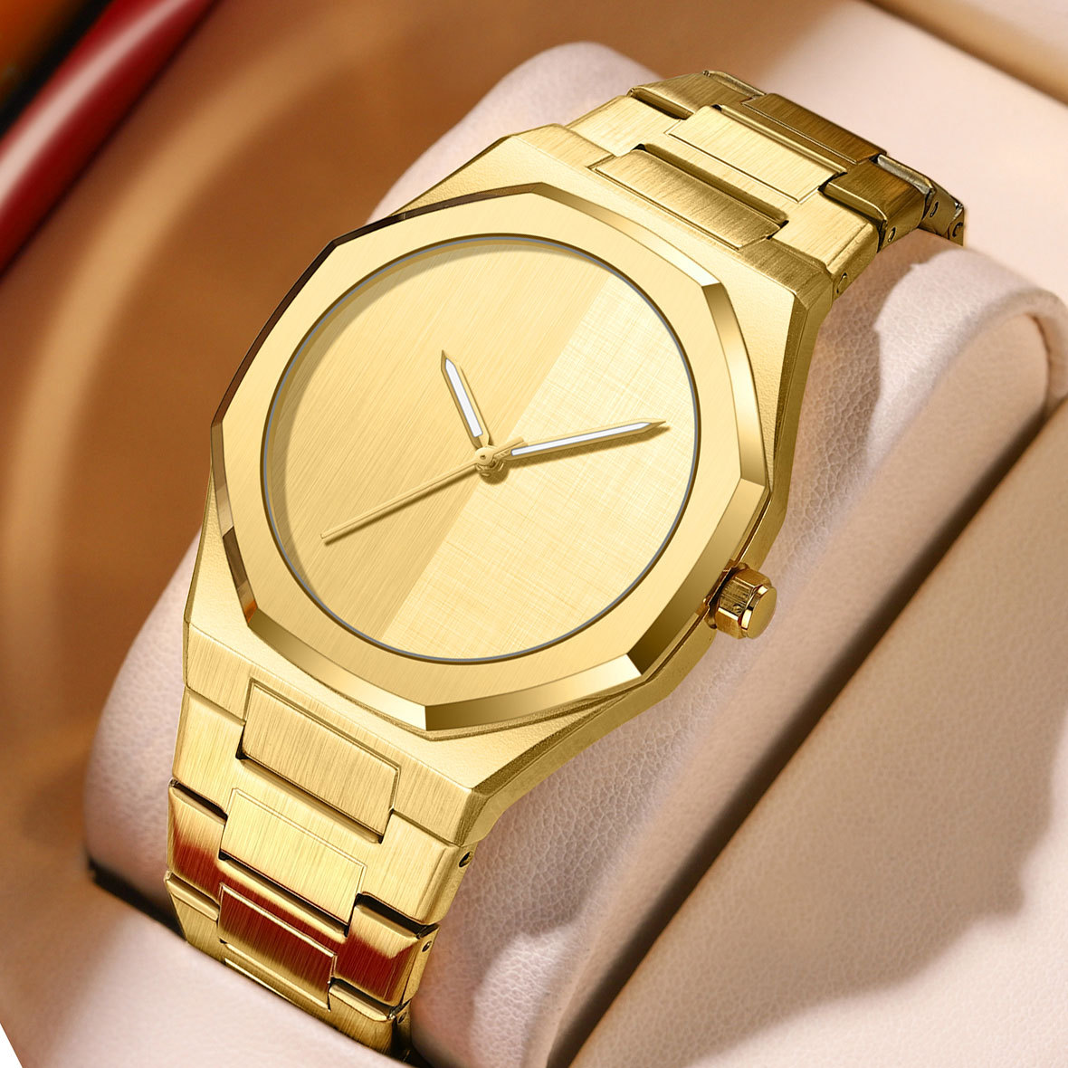 Gold Octagonal Watch For Men Trendy New Quality Royal Wristwatch With Steel Strap Quartz Movement_voghion.com