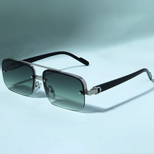 半无框太阳镜女夏季高级感双梁渐变男士防紫外线欧美复古时尚墨镜
