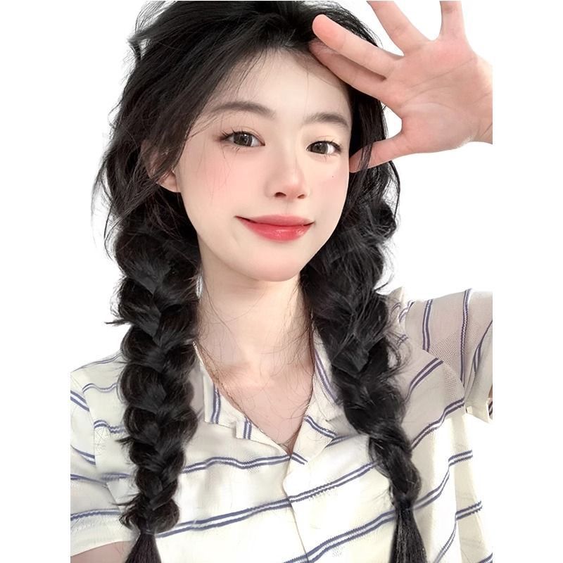 Simulación de pelucina de trenza de torsión, pelucina floja, pelucina de doble caballo, pelucina de doble caballo, boxeo de caballo de cabeza completa