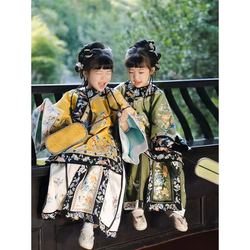 汉服女童2025春秋季新款清朝格格服长袖套装儿童新中式仙马面裙|undefined