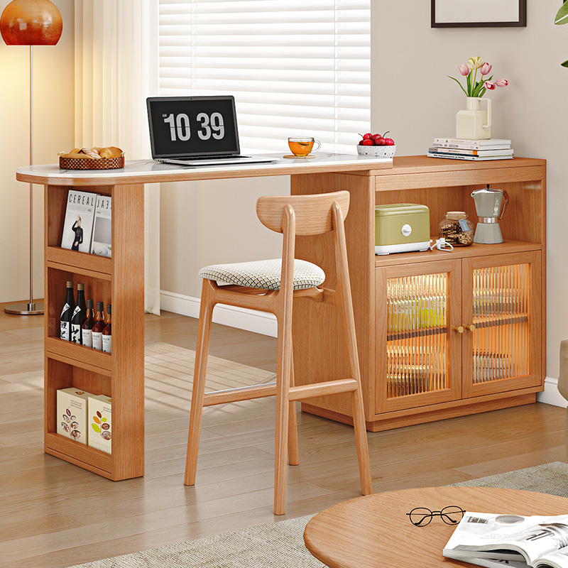 All Solid Wood Bar Table Balcony Leisure Small Bar Home Small Apartment Cherry Wood Color Cabinet Retractable Partition Cabinet