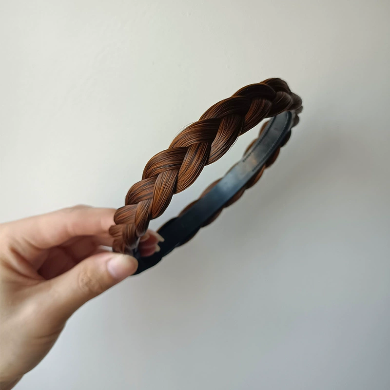 handmade wig headband with pigtail, scalloped hair accessory, matte silk, Ø≈15 cm