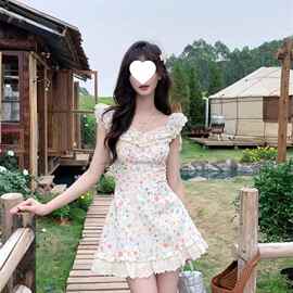 仲夏花语 法式甜美收腰气质连衣裙碎花裙子图片色薄纱修身型蕾丝