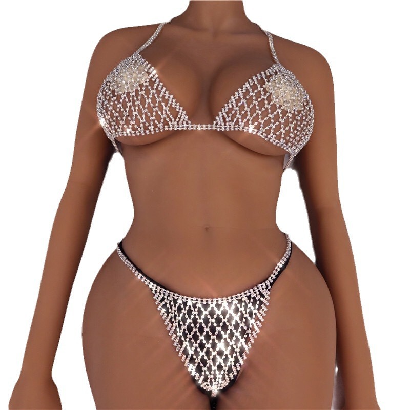Transfronterizo nueva cadena del cuerpo exagerada rhinestone bikini sujetador ropa interior traje sexy discoteca estilo cuerpo cadena