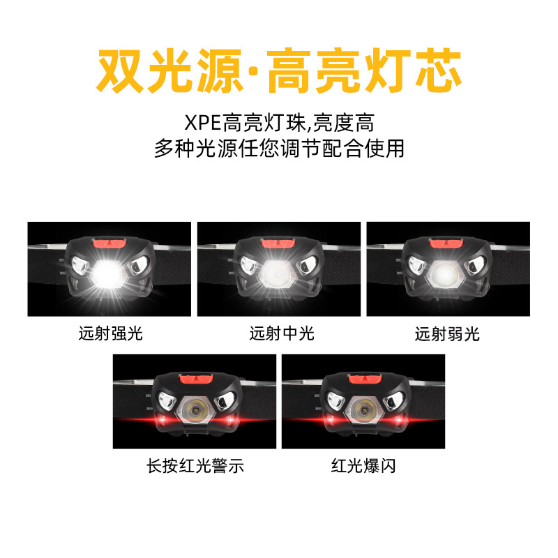 Nuevo faro de carga de luz brillante LED, pesca de inducción, batería de larga duración, pesca nocturna al aire libre, linterna montada en la cabeza