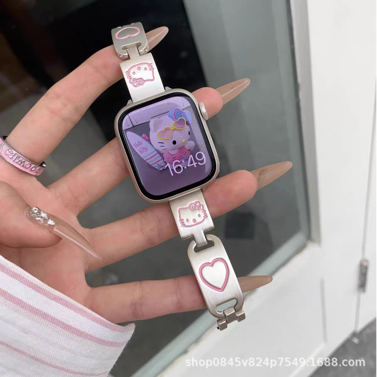 爱心kk小猫咪适用苹果apple watch98金属iwatchs10代se11手表表带