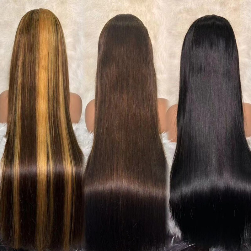 Long Hair Wig for Women with Real Human Hair, Full Lace Invisible Seamless Full Wig with Bangs, Fluffy