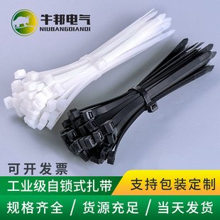 Factory wholesale nylon cable tie self-locking industrial grade black and white plastic binding fixed packaging buckle cable tie