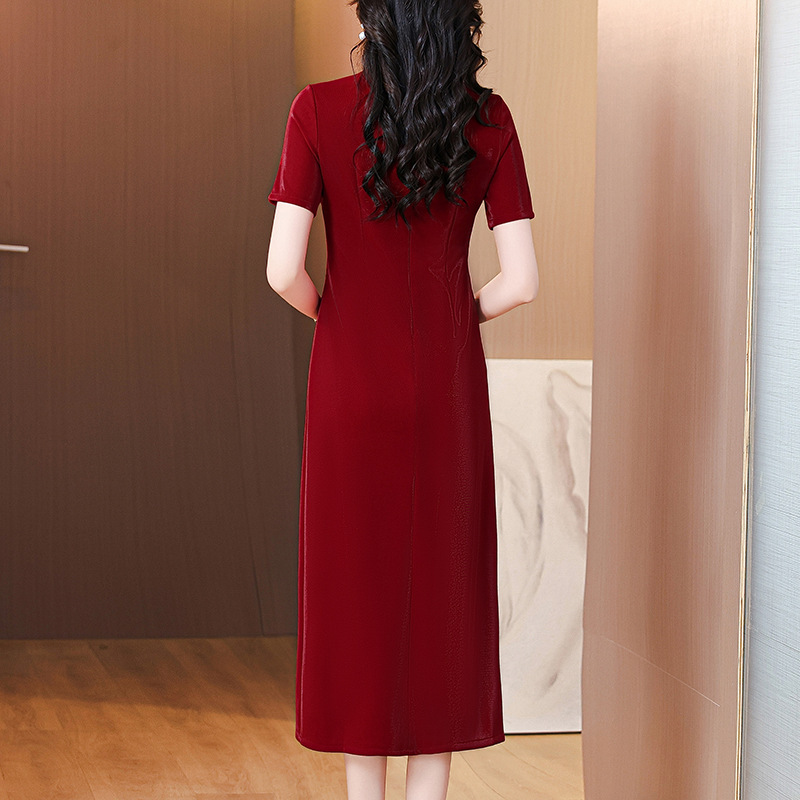 nrm7008妈妈婚宴礼服裙2025夏季新款气质喜婆婆新中式旗袍连衣裙|undefined