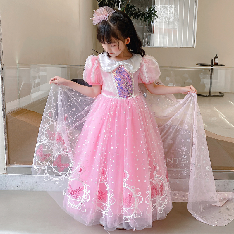 High-End Elsa Princess Dress Girls Summer Dress Children's Fluffy Mesh Birthday Lolita Dress Skirt