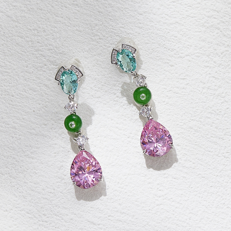 Live Supply Morgan Powder Pear-shaped Earrings Gold Plated Pear-shaped Main Diamond Light Luxury Texture Ladies Evening Dress Earrings