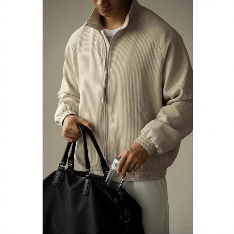 Bubble Strip Stand Collar Jacket Men's Spring & Fall 2025 New American Loose Casual Zipper Sweatshirt Sports Cardigan Jacket