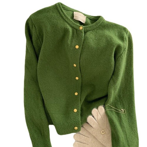 Chic Korean-style small gold button round neck soft yarn sweater vest for women, 2025 winter and autumn base knitting sweater