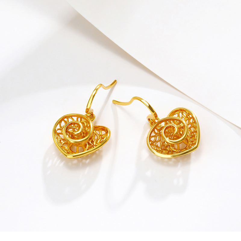 Xuping joyería pendientes en forma de corazón de rosa 24K color pendientes de amor estilo retro pendientes