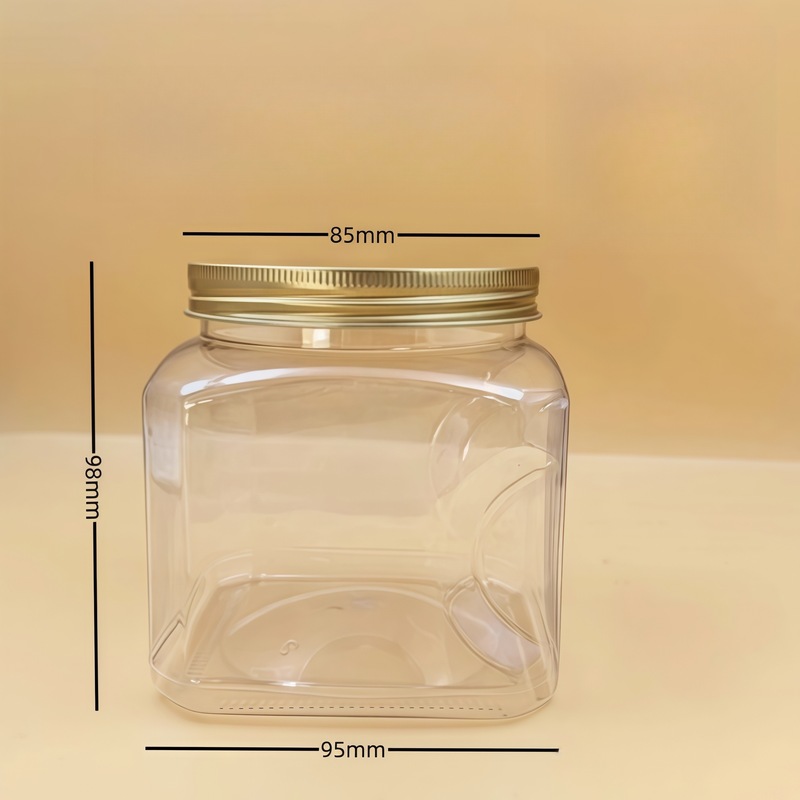 正方形のプラスチック缶 1100 ミリリットルアルミ蓋食品グレード透明包装缶ナッツ缶カシューナッツ乾物缶詰プラスチックボトル|undefined