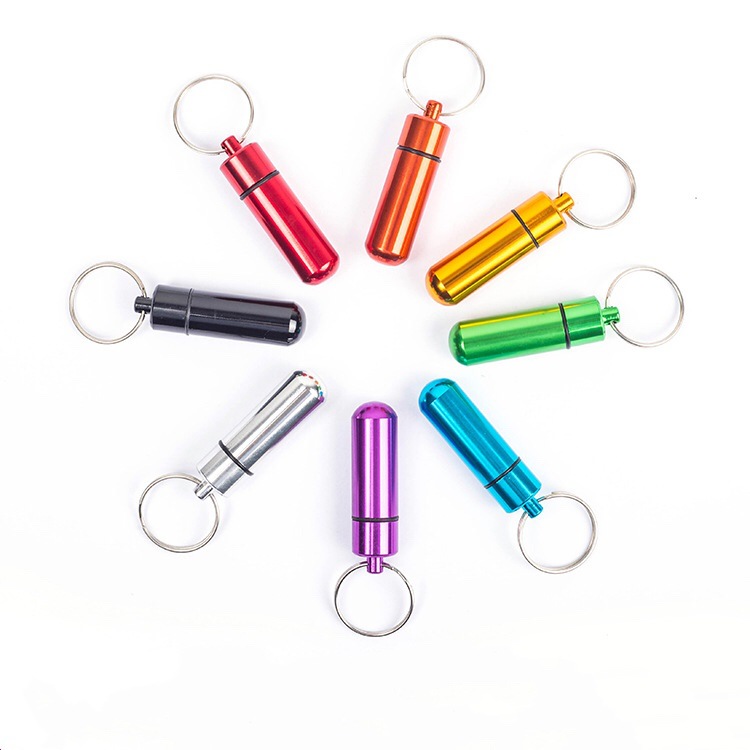 供应带钥匙扣铝合金收纳筒 防水密封金属罐52*14mm便携式包装罐