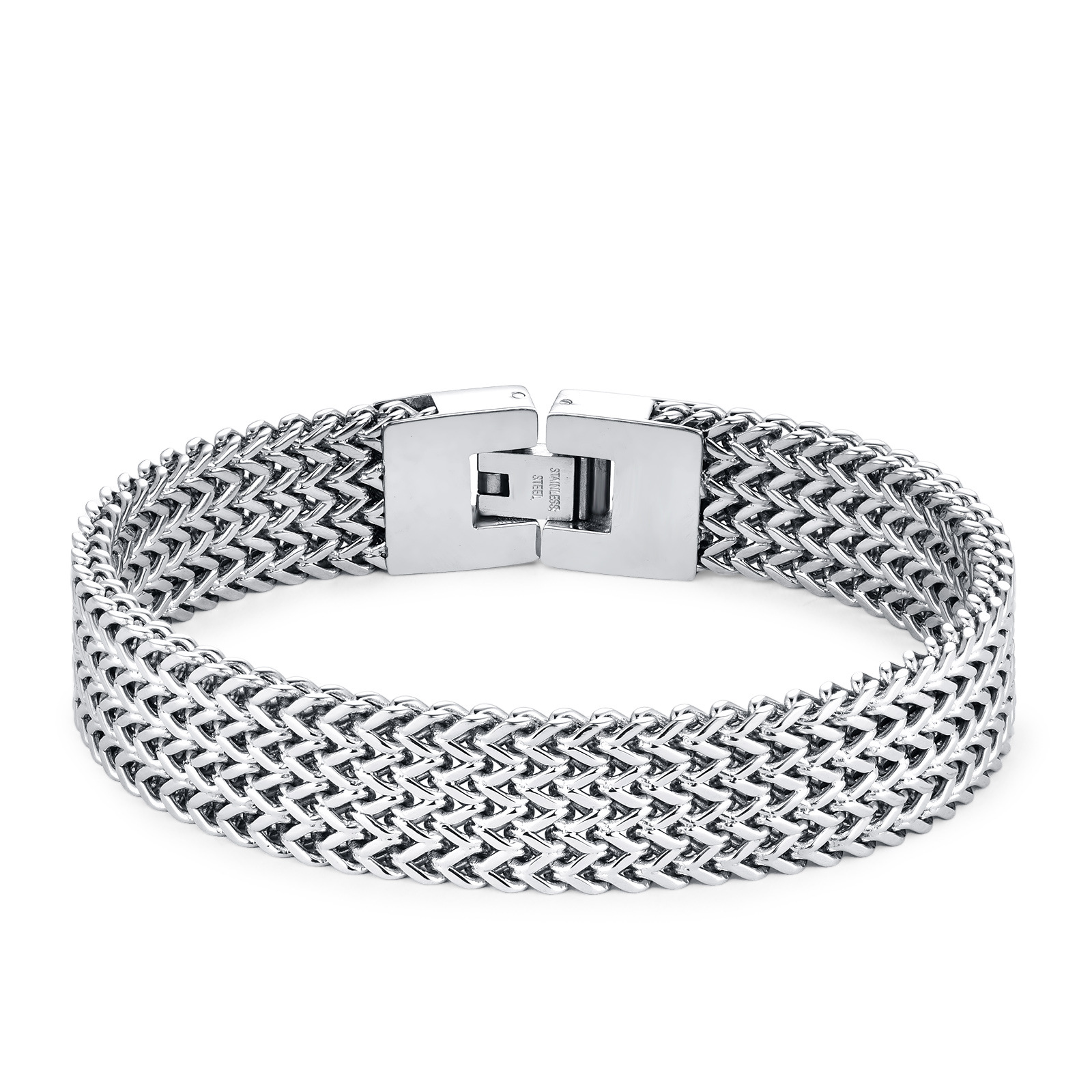 European and American Foreign Trade Fashion Simple Men's Double Row Stainless Steel Bracelet Trendy Men's Hip-Hop Keel Snake Chain Bracelet Accessories