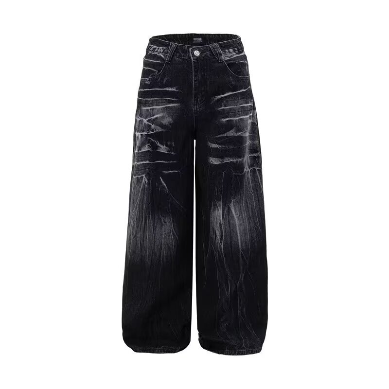 Men's Clothing retro wide leg jeans design sense water marks black and gray loose and slim casual mopping pants _ipsvogv.com
