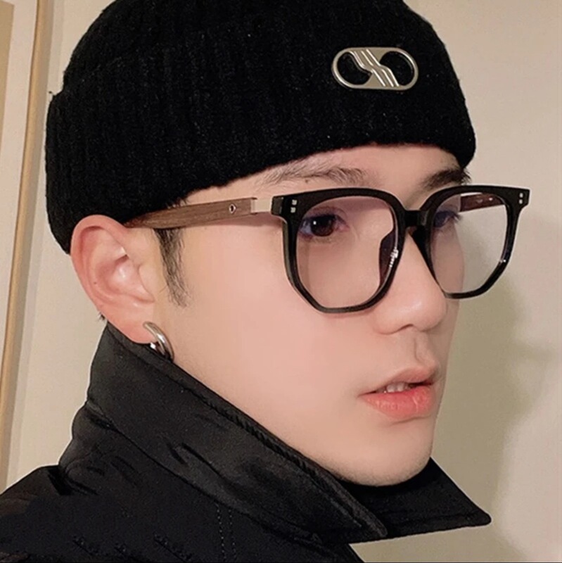 2024 Large Frame Wood Grain Short-sighted Eye Frame with Lens Korean Style Ultra-light Large Round Face Men's Eye Frame