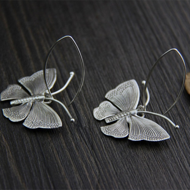 Street Occasion Alloy Material Butterfly Pattern Women's Gender 1 Pair Retro Butterfly Alloy Drop Earrings