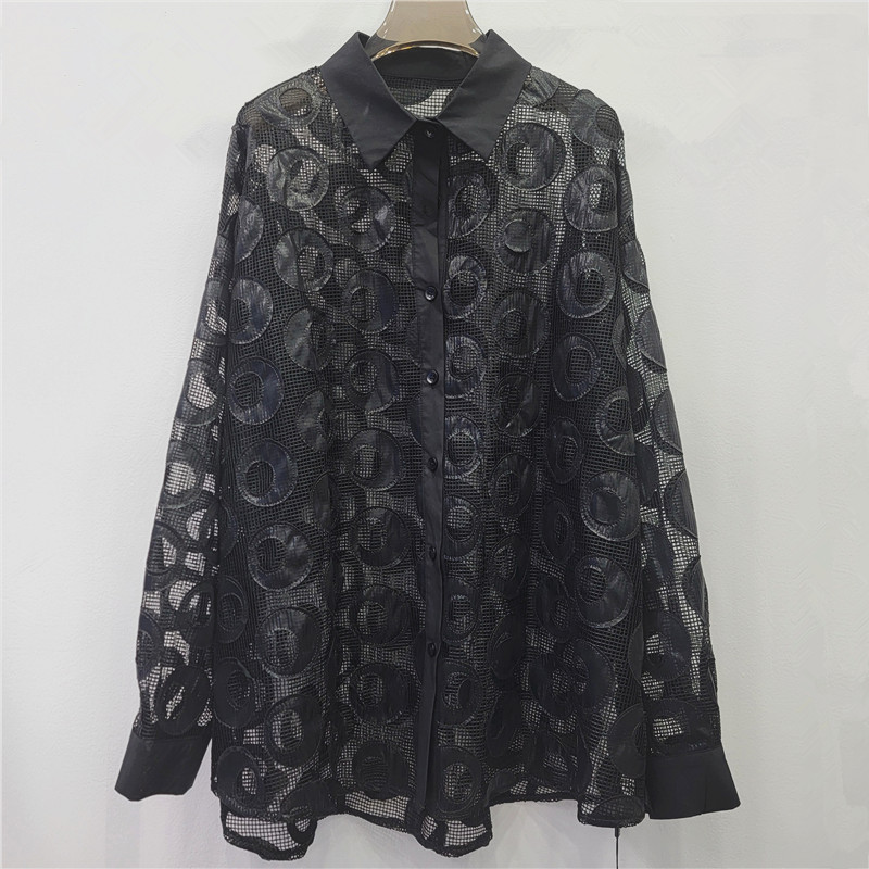 European Goods 2026 Spring New Single-Breasted Design Mesh Splicing Mid-Length Loose Versatile Shirt for Women