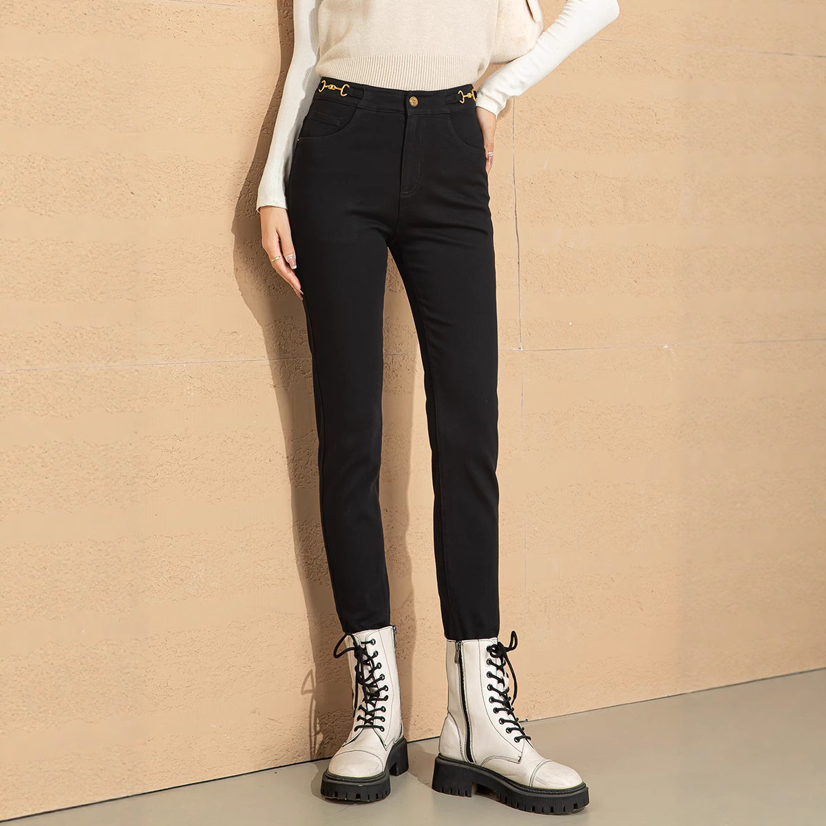 Quần jean nữ skinny cạp cao ôm sát đen co giãn — Màu đen